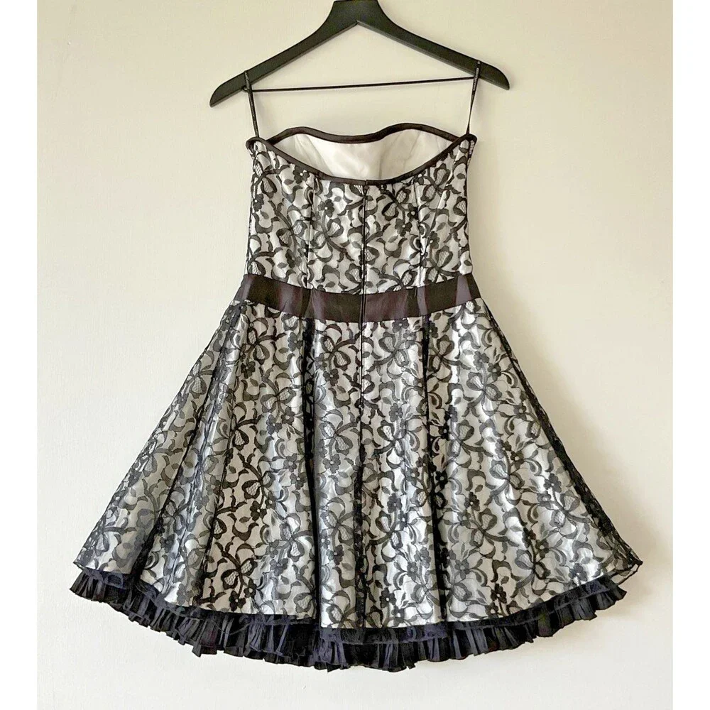 Vintage Jessica McClintock Gunne Sax Dress Sz 7 Black Lace Corset Whimsi Goth